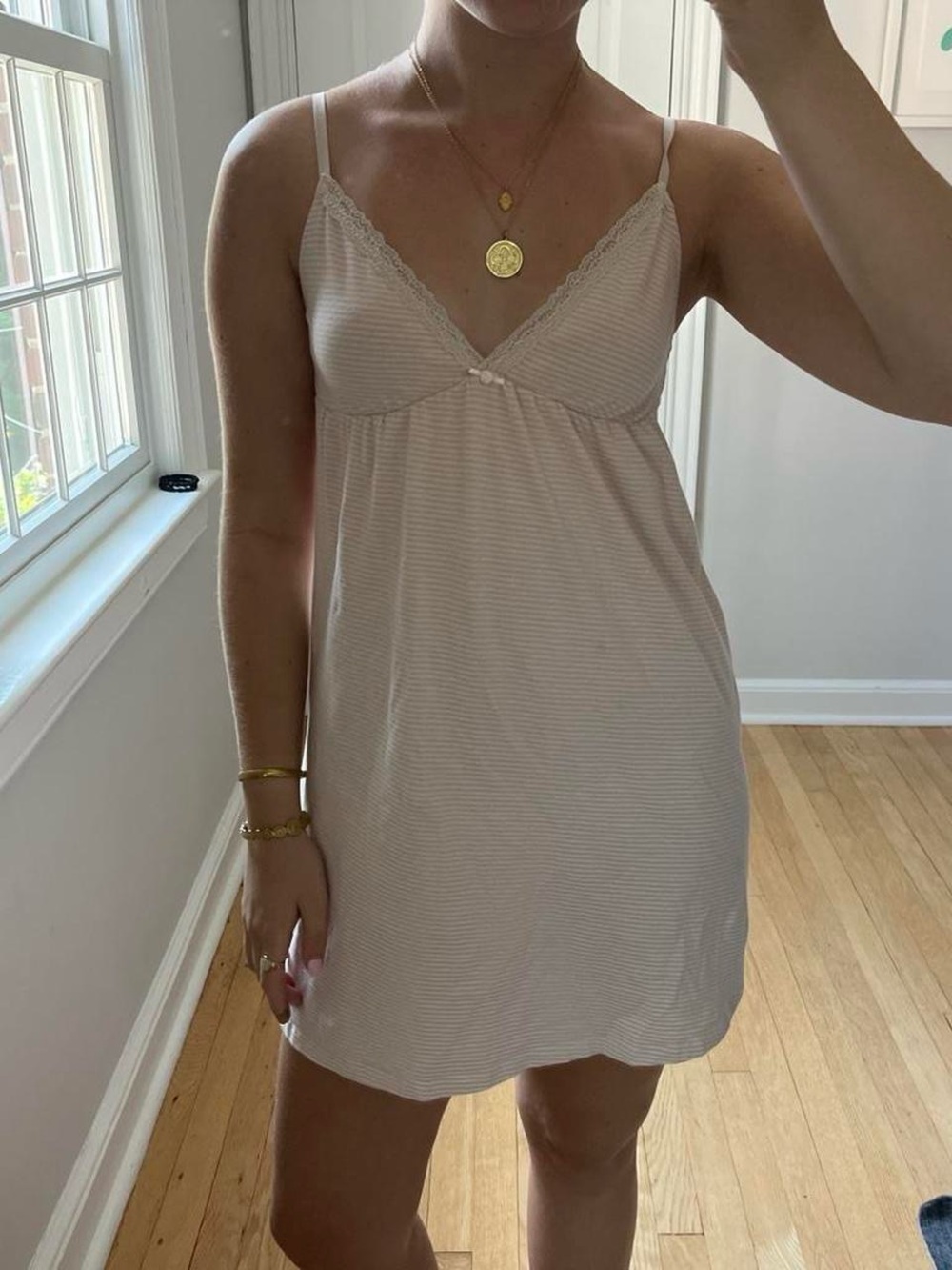 Brandy Melville Cream Striped Lace-Trim Slip Chemise
